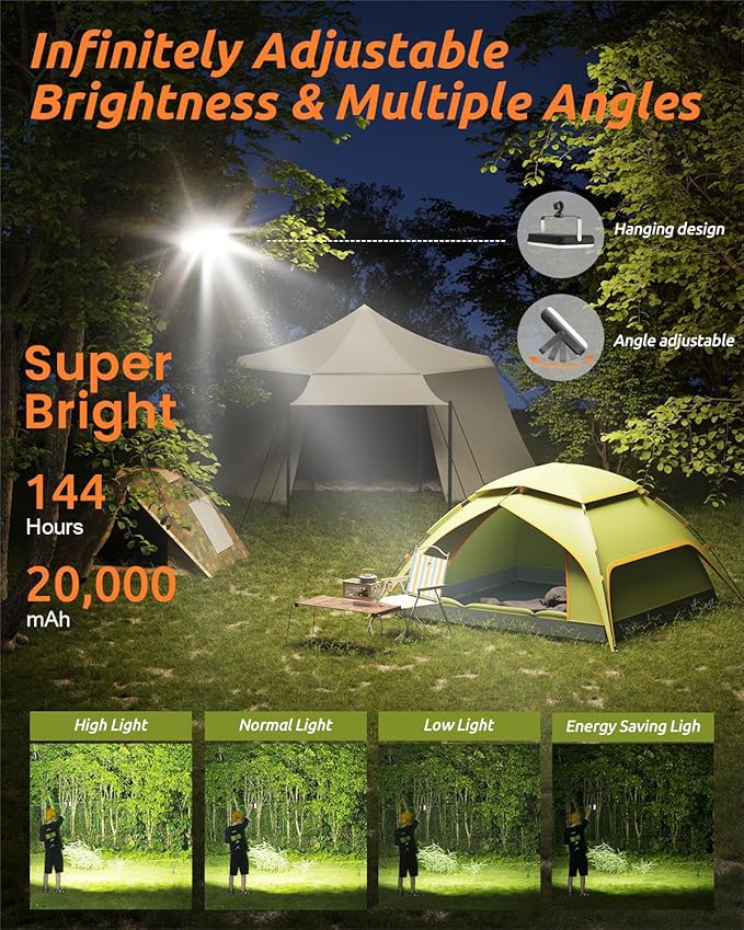 Eventek LED Camping Lantern Rechargeable, 20000mAh Portable Camping Lights up to 144 Hours & 4 Light Modes, IPX5 Waterproof Camping Essentials for Power Outages, Emergency, Tent, Valentine's Gift