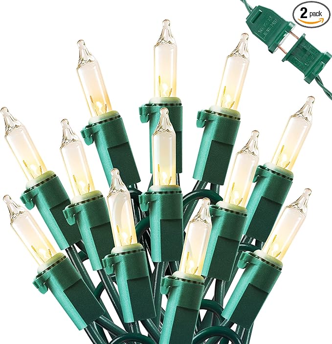Hopolon 2 Pack 13ft 50 Clear Mini Christmas String Lights on Green Wire Cord for Indoor Outdoor Use, Connectable 120V Clear Tree Lights for Wedding, Bedroom, Porch Decor(Warm White)