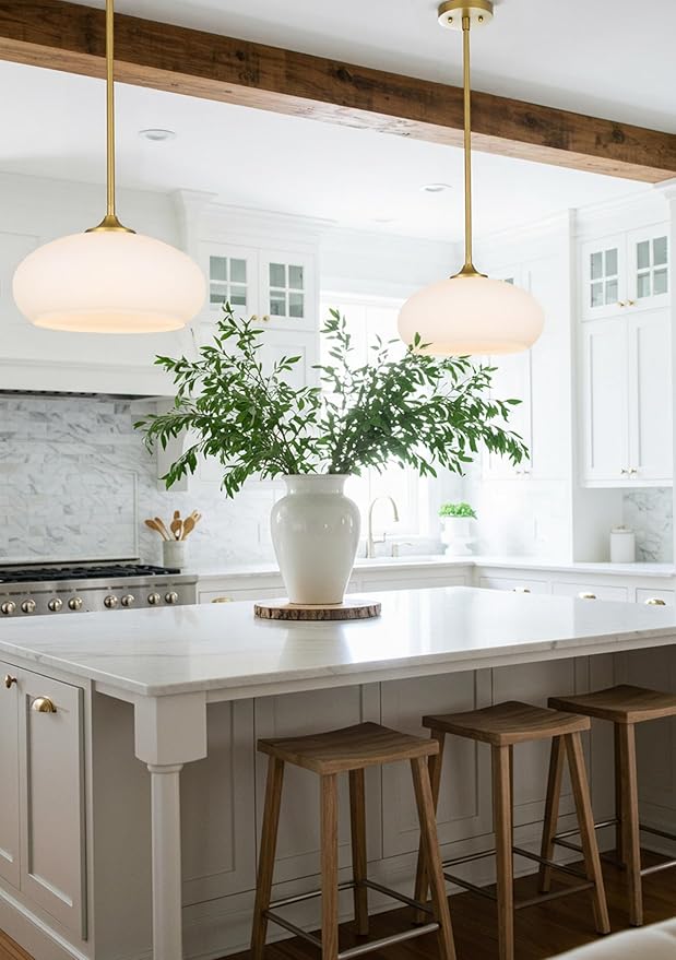 Juno Modern 1-Light Pendant Ceiling Light Fixture with Etched Opal Glass Shade for Kitchen Island, Hallway, Entryway, Passway, Dining Room, Bedroom, Balcony Living Room