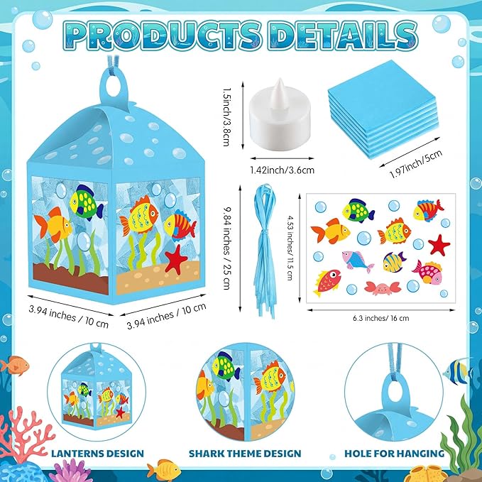 12 Sets Under The Sea Crafts with LED Candle Light DIY Summer Fish Fishbowl Tissue Paper Crafts Kits Make Your Own Under The Sea Party Aquarium for Summer Home Activities