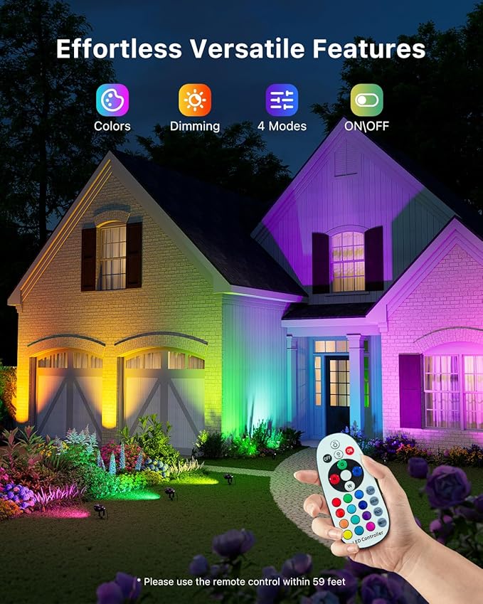 4 Pack RGB Landscape 12W Spotlights for Outdoor & Indoor Decoration Waterproof 120V Wired Color Changing Spot Light with Remote for Lighting Garden Tree, Potted Flowers, Cabinet Display, Artwork