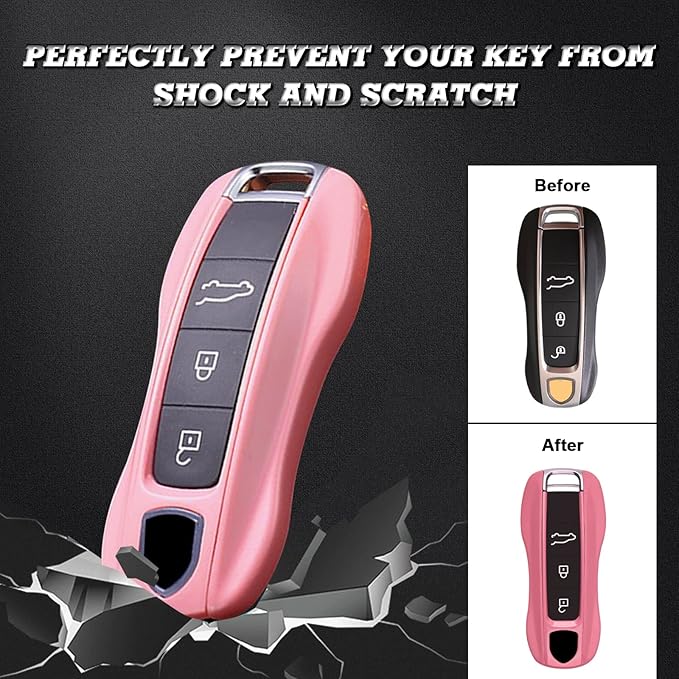 x xotic tech Pink Remote Key Covers Case, Compatible with Porsche Cayenne Cayman Panamera 971 Macan Taycan 911 991 918 Carrera 992, 3PCS Smart Key Fob Painted Keyless Entry Protectors
