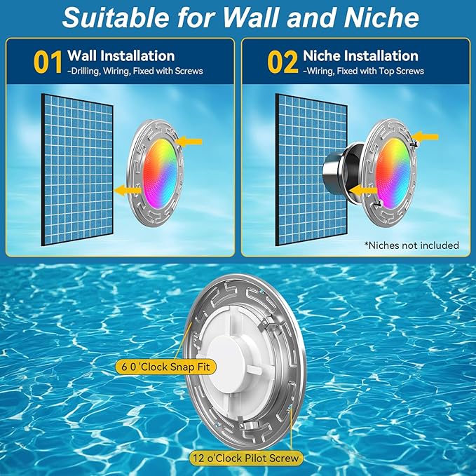 60Ft 6Inch WiFi LED Spa Pool Lights for Inground Pool with Triple Control (APP/Remote/Controller), 20W Muti-Color Changing Underwater Swimming Pool Light for Wet Niches