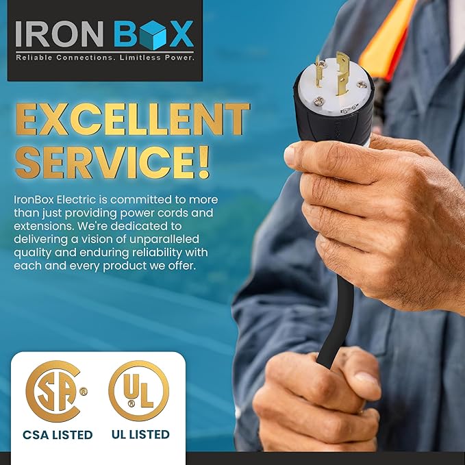 IronBox Electric NEMA L5-20P to L5-20R Power Cord - 20A, 125V, 12/3 AWG SJT - UL Listed Power Cable Adapter - Heavy Duty Extension Cord for Outdoor, Generator, Data Center & More (10 ft, Custom Built)