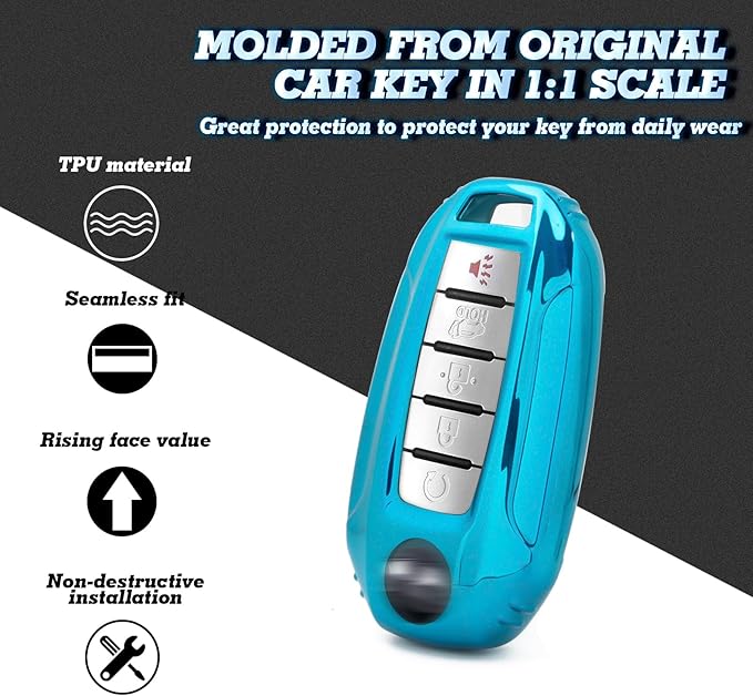 x xotic tech Blue TPU Key Fob Shell Full Cover Case,Compatible with Infiniti Q50 Q60 QX50 QX55 QX60 Smart Keyless Entry Key