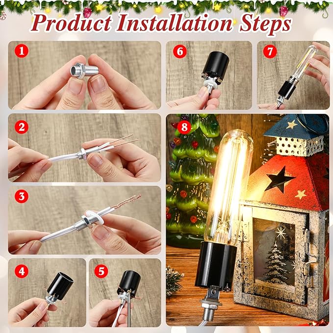 Honoson 6 Pack Large Ceramic Christmas Tree Wiring Kit 4 Watt LED Bulb, Ceramic Christmas Tree Replacement Lights, E26 Candelabra Base, Lamp Wiring Kit Nice for Lighting Large Size Objects