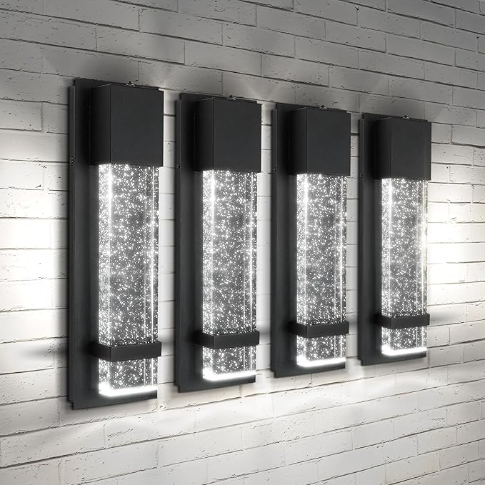 ASD LED 13 Inch Bubble Glass Wall Light Fixture | 12W 500LM 3000-5000K 120V | 3CCT, Waterproof, Photocell, ETL Listed | Exterior Dusk to Dawn Flush Mount Sconce, Outdoor Lighting | Black, 4 Pack