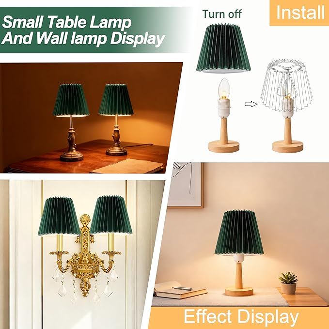 Small pleated lampshade chandelier shades set of 6. Lampshade for Wall Lamp.chandelier shades.small table lamps.For Cutting Edge bulbs.light bulb shade.chandelier light covers.4" X 5" X 6"