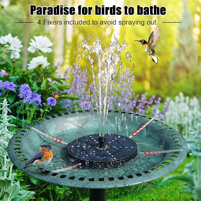 Solar Bird Bath Fountains Upgraded, 4W Solar Powered Water Fountain Pump with 4000 Battery, 7 Nozzles & 4 Fixers, Colorful LED Lights for Garden, Pond, Swimming Pool, Fish Tank, and Outdoor