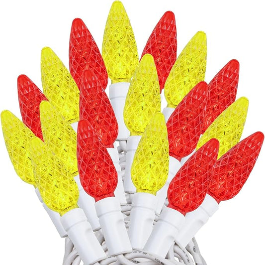 ‎‎‎Novelty Lights 24FT 70 LED C6 LED Mardi Gras String Lights, Outdoor Christmas Tree Commercial Grade LED String Lights, Christmas Lights Outdoor Tree Decorations Outdoor (Red/Yellow)