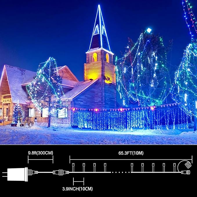 LAMPHOME 33ft 100 LED Blue Christmas Lights Clear Wire, Connectable16 Modes Blue Christmas Tree Lights Indoor Outdoor Plug in, Fairy String Lights for Christmas Tree, Xmas, Party, Garden