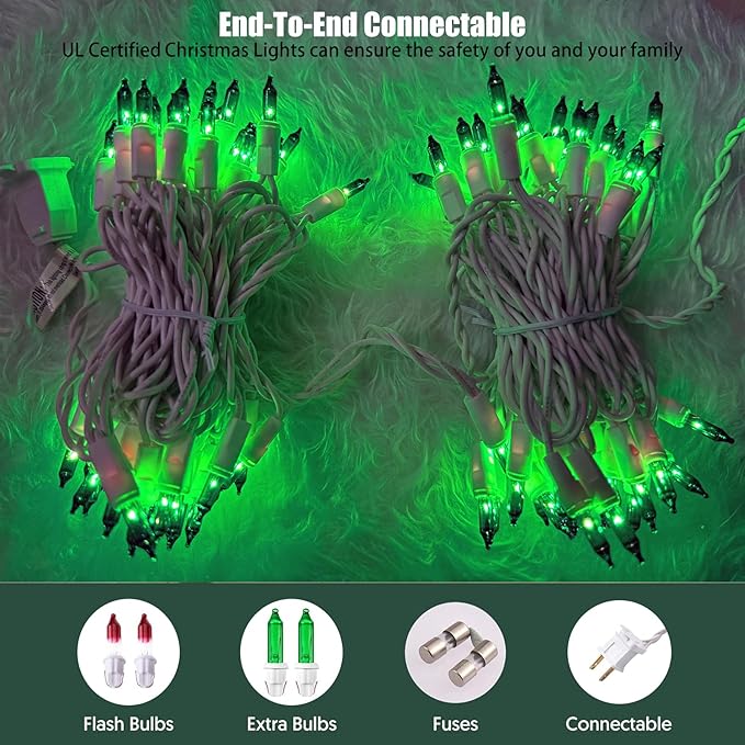 HISHINY Green Christmas Lights 100 Count St. Patrick's Day Decorations String Lights with White Wire for Outdoor Indoor Christmas,Wedding Decorations Halloween Decor,UL Certified (21feet)
