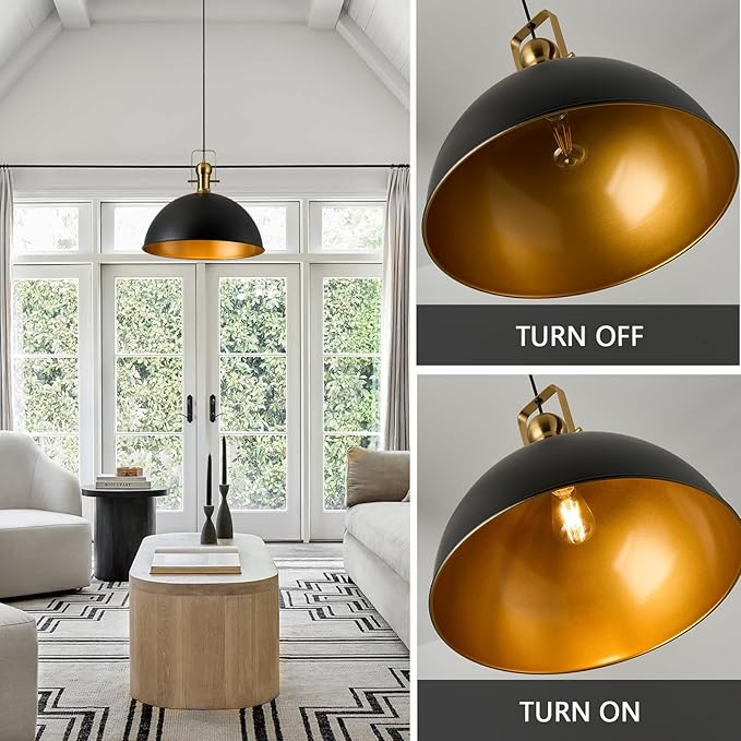 12 Inch Black Farmhouse Pendant Lights Matte Pendant Lights for Kitchen Island Industrial Adjustable Height Vintage Dome Hanging Light Fixtures for Barn Dining Room 3 Packs