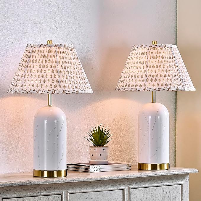 Lamp Shades For Table Lamps,Medium Lamp Shade 7" Top x 13" Bottom x 7.8" Slant Height,Barrel Replacement Lampshade(Spider Fitter), Modern Fabric Pleated Lampshades For Table Lamp 1 Pack(Brown Floral)