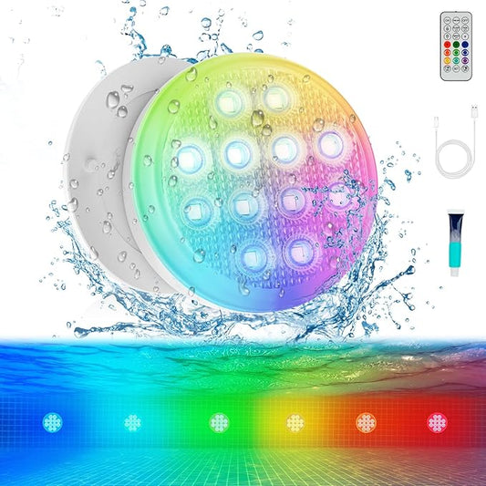 Upgraded Ultra-High Brightness Pool Lights, Rechargeable Submersible LED Lights with Remote, IP68 Waterproof 22 Colors Changing Hot Tub Light with 2600mAh Magnet for Inground Pools, Hot tubs 1 PACK