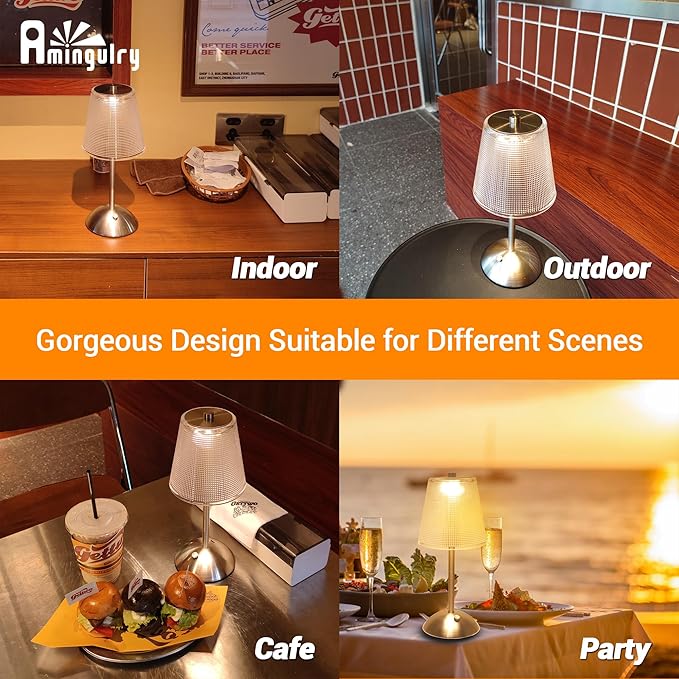 Cordless Table Lamp, 4000mAh Rechargeable Battery Operated Lamp, 3 Way Modes & Stepless Dimmable LED Touch Lamp, Portable Retro Metal Beside Lamps for Desk Bedroom Restaurant(Silver Nickel)