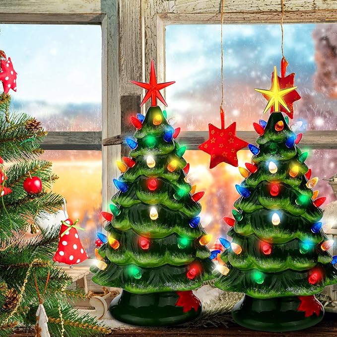 WILLBOND 6 Pieces Ceramic Christmas Tree Star Replacement Light Ceramic Tree Star Ornament Christmas Replacement Light Bulbs Accessories(Red, Yellow, Transparent)