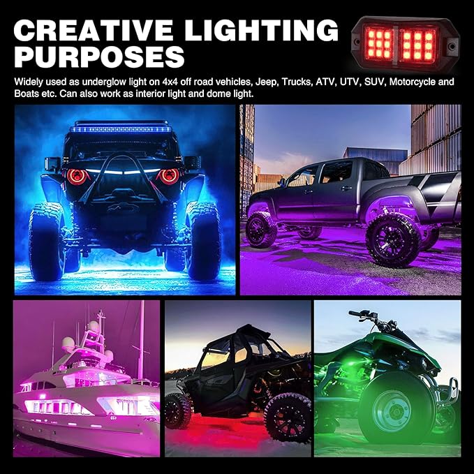 Nilight RGB LED Rock Lights Kit 10 PCS 18LED Wide Angle Wheel Well Light with Remote & Bluetooth App Dual Control Multi Modes Underglow Multicolor Neon Pod for ATV UTV SUV Offroad Truck RZR Boat