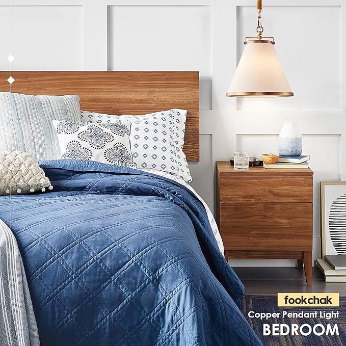 Vintage Brass Pendant Light Kitchen Island 10inch Linen Pendant Lights with Brass Hemp Rope Rod Modern Farmhouse Pendant Hanging Lighting for Kitchen Sink Dining Room Entryway Hallway