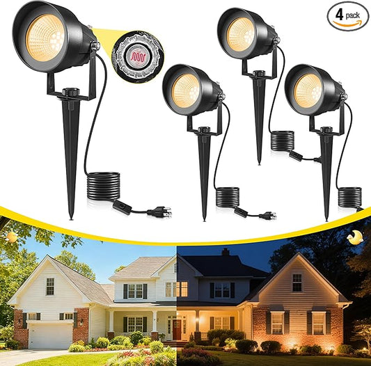 T-SUN Dusk to Dawn Outdoor Lighting, Flag Spot Lights with Photocell Auto On/Off, Waterproof 3000K Warm White LED Plug-in Landscape Spotlights for Garden Yard Tree Pathway Pole House