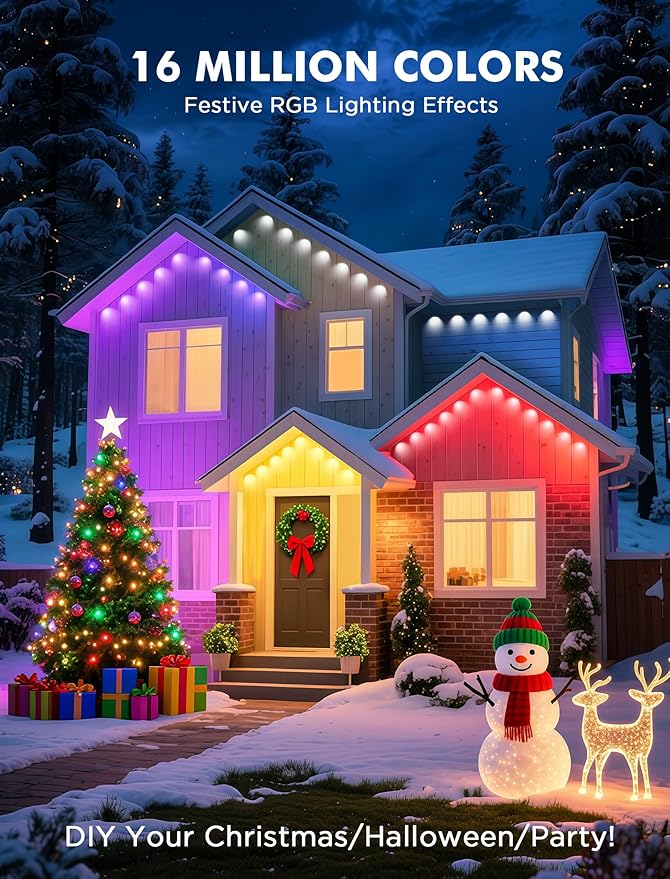 FNY Permanent Outdoor Lights 150ft Smart RGB with 90 LED, IP67 Waterproof for Outdoor Decor, App/Remote Control Eaves Lights Compatible with Alexa, Google Assistant, DIY Scene Modes for Christmas