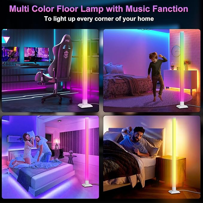SUPERNIGHT ICRGB Floor Lamp Dimmable, Led Lights 16 Million Colors for Bedroom with Remote, DIY Corner Lights for Gaming Room with Music Sync, Mood Lighting for Living Room
