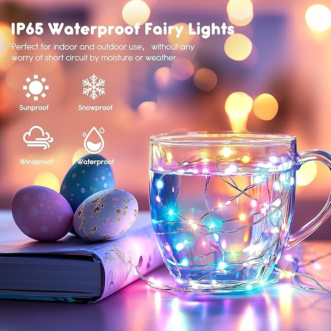 6 Pack Easter Fairy Lights Battery Operated - Easter Decor 7ft 20 LED Copper Wire Mini pastel String Light Firefly for Mason Jars DIY Crafts Christmas Wedding Party Centerpiece Table Easter Decor