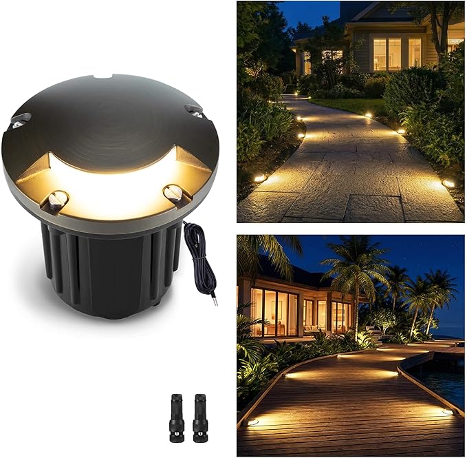Gardenreet Brass Well Light - 12V Waterproof Outdoor In-Ground Landscape Lighting, LED Replaceable Bulb Ip65 Low Voltage Fixture, Antique Bronze for Pathway Floor Garden Without MR16 Bulb