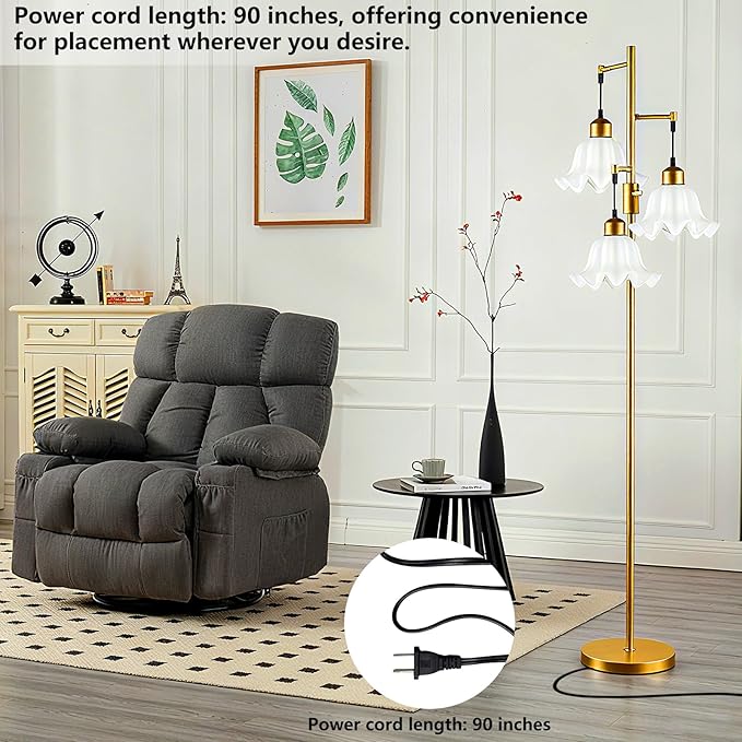 Lightdot 70IN 3-Light Flower Floor Lamp for Living Room, Dimmable Gold Tree Floor Lamps with Acrylic Shade for Wedding/Party, Floral Tall Lamp for Bedroom/Sofa Beside/Corner Decor(Bulb Included)