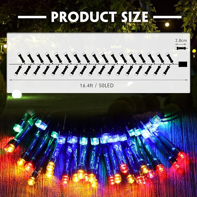 Tuanse 8 Pack Battery Operated Outdoor Christmas Tree String Lights,16.4 ft Mini Light Outdoor Christmas Lights with 50 Led of Dark Green Cable Lighting for Bedroom Garden Yard (RGB Flashing Light)