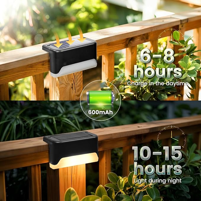 SOLPEX Solar Deck Lights Outdoor, Solar Fence Lights Waterproof LED Step Light for Outside, Patio, Stair, Garden, Yard, Railing, Front Porch, Balcony Decor(16 Pack Warm White)