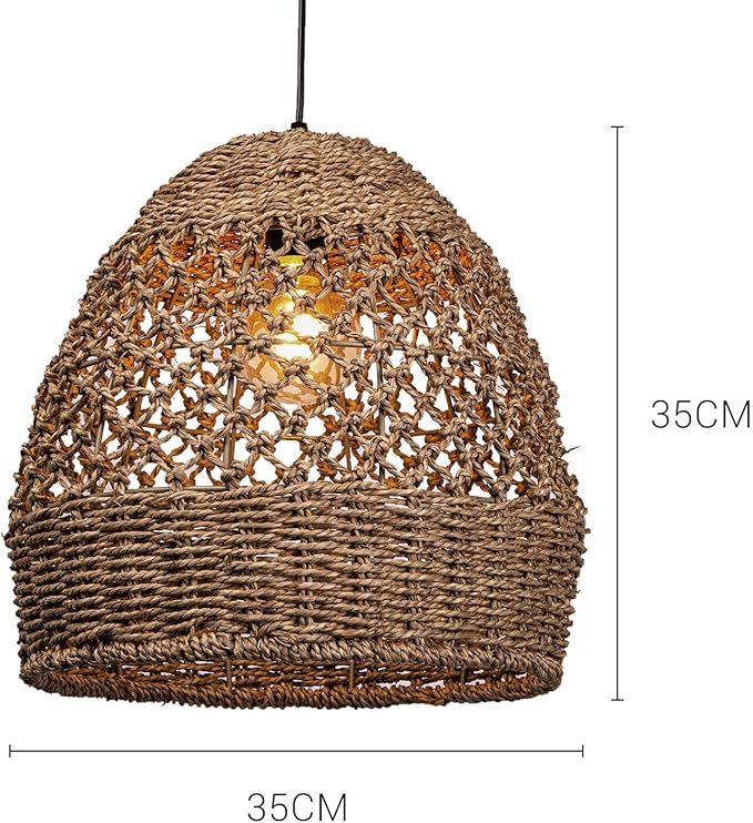 Arturesthome Woven Pendant Light, Modern Boho Hanging Lamp with Handwoven Rattan Shade, Farmhouse Coastal Pendant Light Fixtures for Kitchen Island, Dining Room, Bar, Foyer Hallway D 13.7in