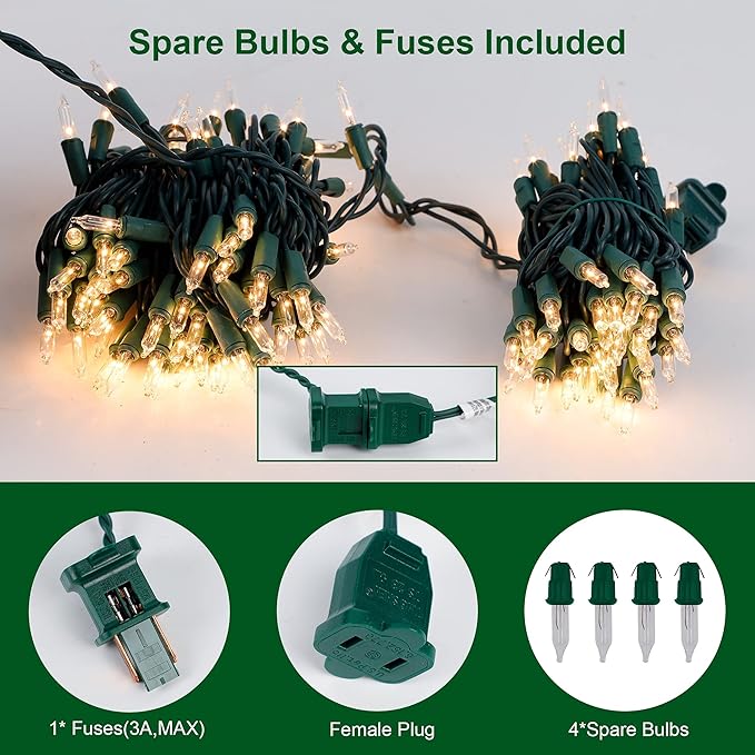 Christmas Lights, 150 Count 33 FT Christmas Mini String Lights, Green Wire Fairy Lights, 120V UL Certified Connectable Xmas Tree Light for Patio, Holiday, Party, Outdoor Indoor Decoration, Warm White