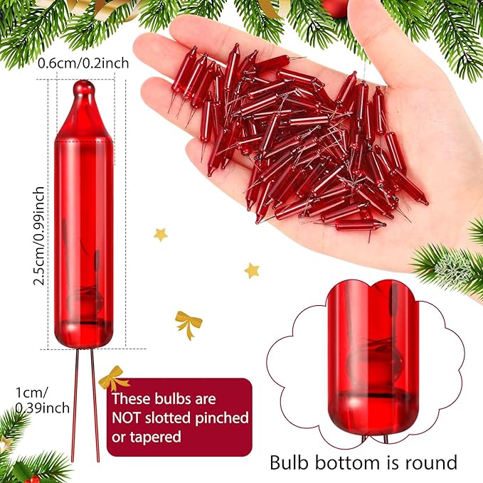 Mudder 500 Pcs Christmas Tree Replacement Light Bulbs 2.5v Christmas Light Bulbs Incandescent Xmas Decorative Replacement String Lights Outdoor Indoor(Red)