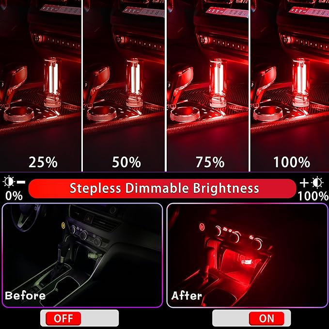 4 PCS Car USB Light Blub, Plug-in LED Ambient Lighting with Touch Dimming. The Brightness Can Be Adjusted Making It for Cars, Bedrooms, Hallways (4 Red)