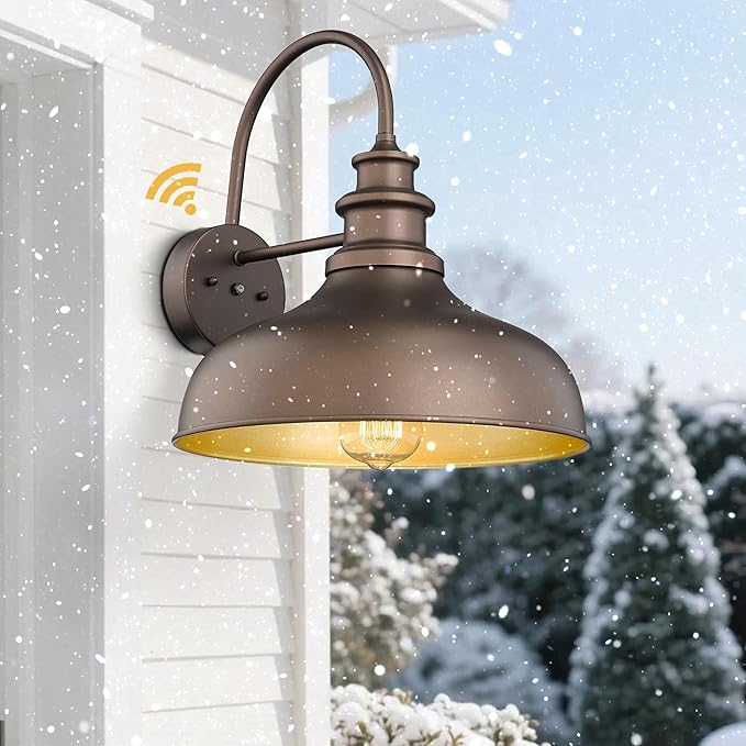 Bestshared Dusk to Dawn Sensor Farmhouse Barn Light, Outdoor Wall Sconce, Outdoor Wall Lantern for Porch,Exterior Light Fixtures Porch Lights(Orb+Gold, 4 Pack)
