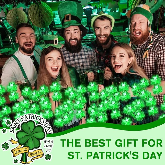 St. Patrick's Day Shamrock Pathway Lights, 8 in 1 Lucky Clover Light with 2 Lighting Modes, Green Firefly Outdoor Decor Solar Powered Swaying Lights Decor for Lawn Yard Garden (Green - Shamrock)