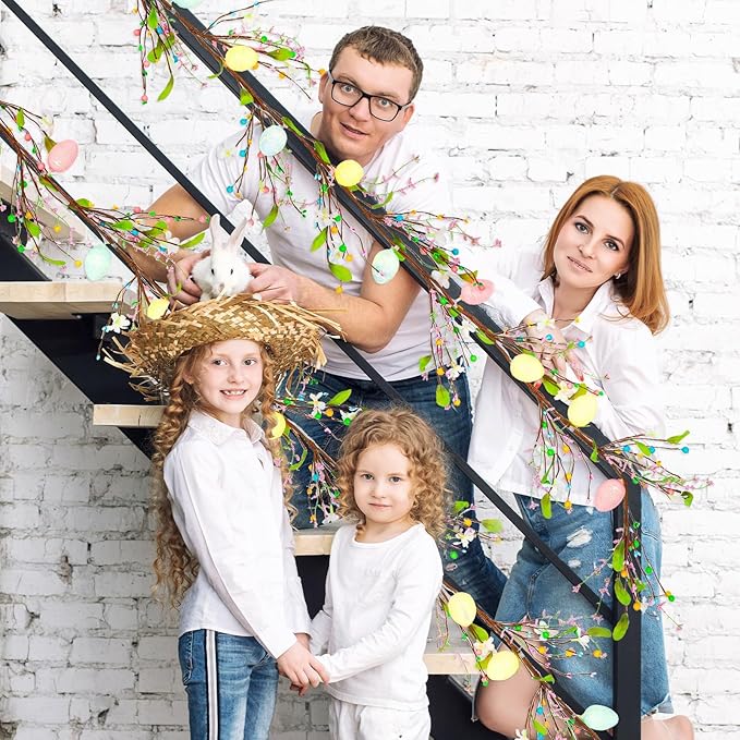 JUNEBRUSHS 6 FT Lighted Easter Egg Garland, Artificial Floral Spring Garlands for Mantle Fireplace Garland for Spring Home Decor Easter Party Indoor Outdoor Decoration