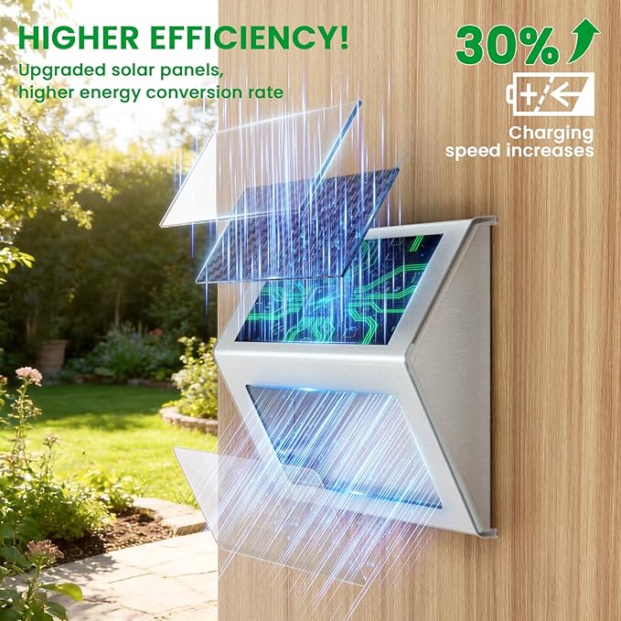 JSOT Solar Lights Outdoor for Deck,Waterproof Solar Garden Lights Decorative Outside Lamp for Walkway,Fence Post,Backyard,Railing,Wall,Pool,Step,Stairs 8 Lights Cool White