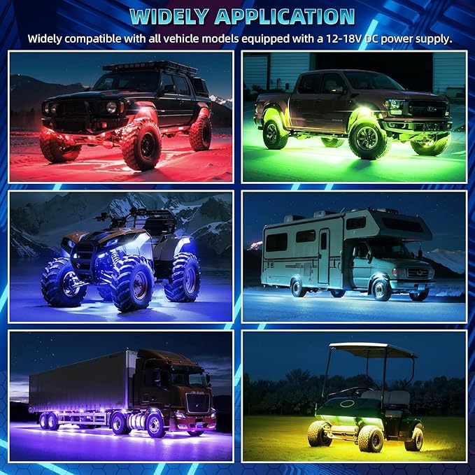 4 Pods Segmented RGB LED Rock Lights for ATV Golf Cart RZR SXS UTV Truck Pickup, Waterproof Multicolor Underglow Kit with APP/RF Remote Multi Zone Control Sync Music Mode Neon Underbody Lights 12V