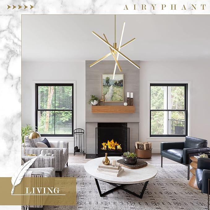 Gold Modern LED Chandelier, Dimmable 4 Lights Ceiling Pendant Lighting for Dining Room Living Room Kitchen Island Bedroom Foyer 3000K/4000K/5000K 3CCT Selective, 27.76in