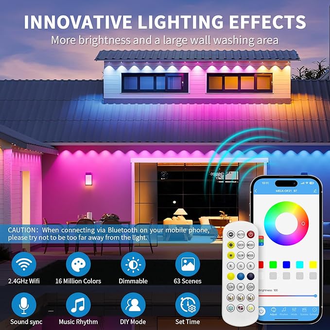Permanent Outdoor Lights for House, 50ft RGB+IC Smart Outdoor Decor, 50 Scene Modes, App/Remote Control, IP68 Waterproof, House Eave Lights for Halloween, Christmas, Party Decor, House Roof Lighting