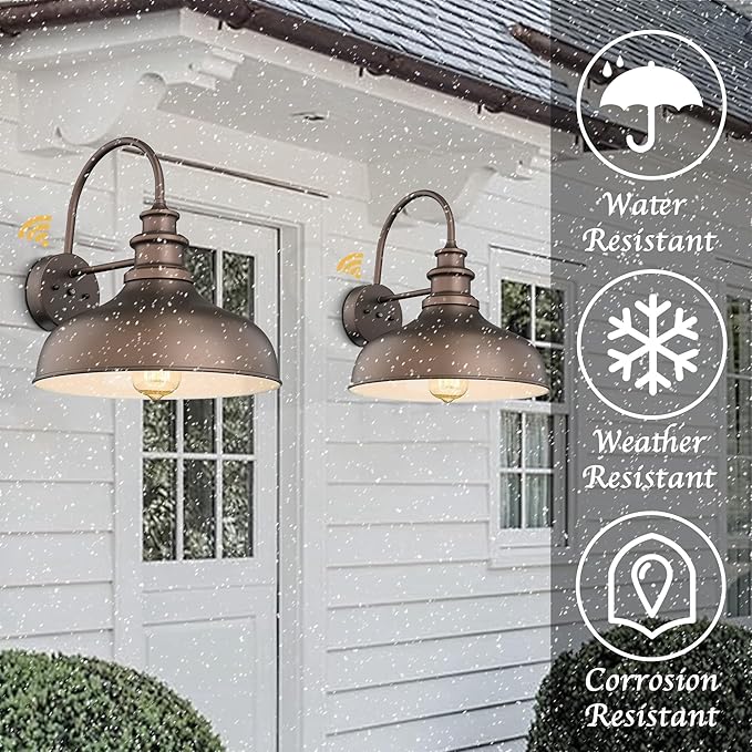 Bestshared Dusk to Dawn Sensor Farmhouse Barn Light, Outdoor Wall Sconce, Outdoor Wall Lantern for Porch, Exterior Light Fixtures Porch Lights(Orb+White, 2 Pack)