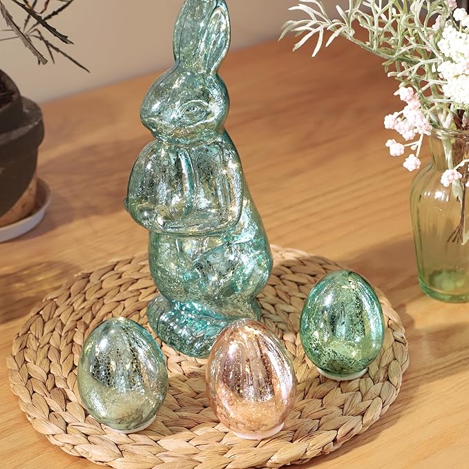 Easter Eggs Decoration Handcrafted Glass Egg Light for Nursery Egg Night Light Battery Operated Ideal Easter Table Decorations (Set of 3)