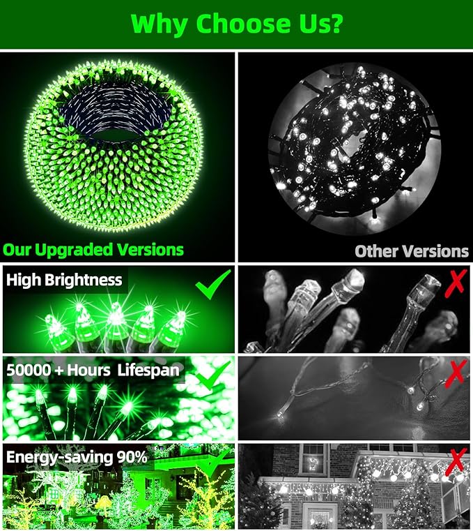 1500 LED 470FT Christmas Lights Outdoor,12 Lighting Modes Christmas String Lights with Timer, Dimmable Plug in Green LED StringLights Waterproof for Yard Tree Wedding Party Holiday Green