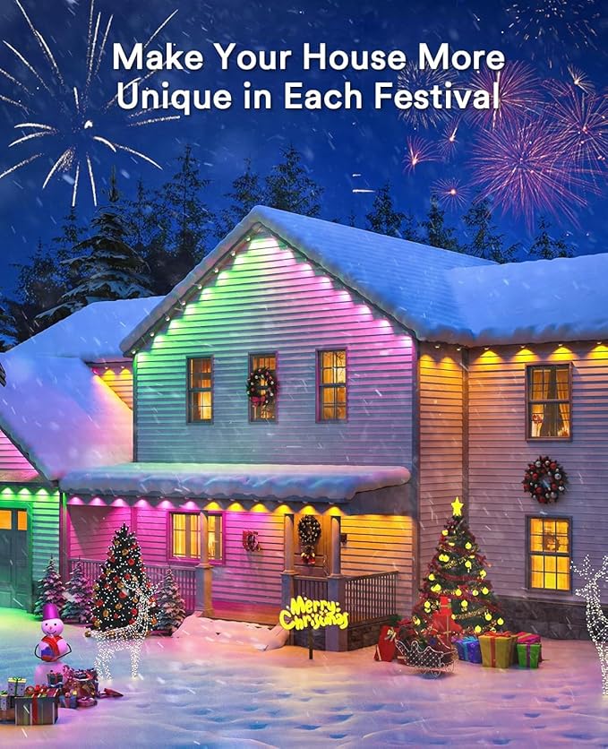ANGELHALO Permanent Outdoor Lights Pro, 50ft with 36 LEDs for Daily and Accent Lighting, Multiple Scene Modes Eaves Lighting with Warm and Cool White, IP65 Waterproof, Compatible with Alexa