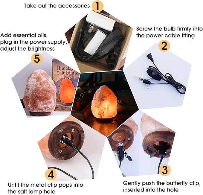 AMOYSTONE Orange Glow Salt Lamp 8-9 Inch, Warm Light Himalayan Rock with Dimmer Kit (6-10 lbs)