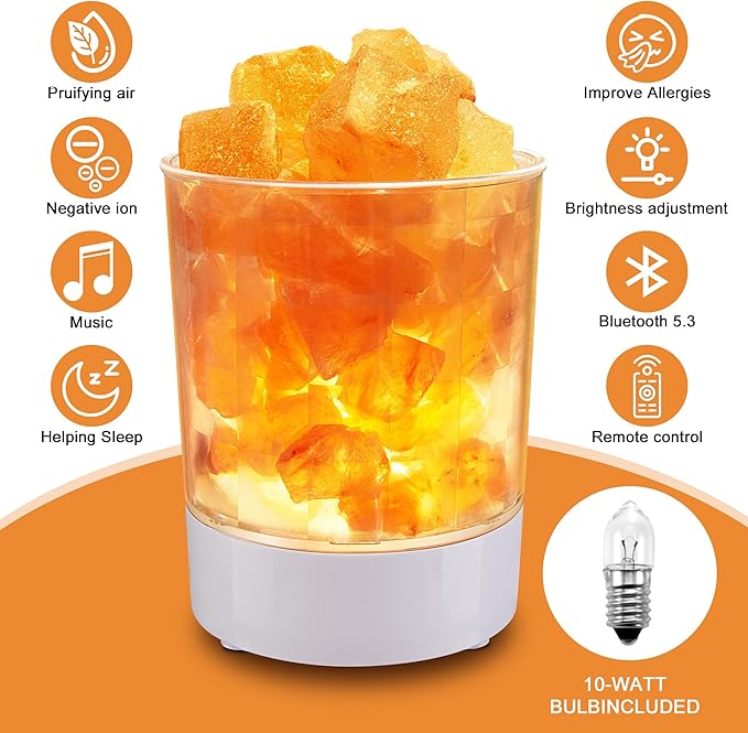 Himalayan Music Salt Lamp, Natural Crystal Salt Rock Lamp, Colorful Night Lights with Dimmer Sleep Aid, Aromatherapy Decompression, Music Light Gift for Loved Ones