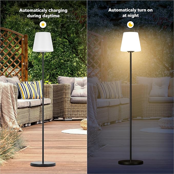 Outdoor Floor Lamp, 100% Solar Powered Floor Lamp for Patio Decks Lawn Pool Garden Outdoor Spaces, Fully Weatherproof