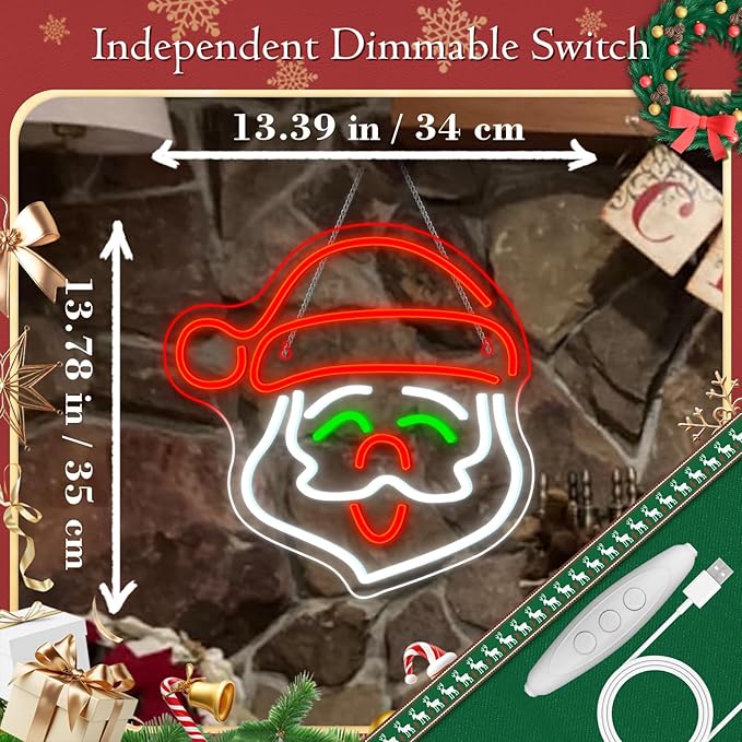 ineonlife Santa Claus Neon Sign Merry Christmas Led Light Up Christmas Neon Signs for Wall Decor Acrylic Board Santa Claus Decor Suitable for Party Indoor Bedroom Gifts